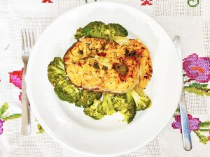 Salmão com brócolis Foto Riselda Morais